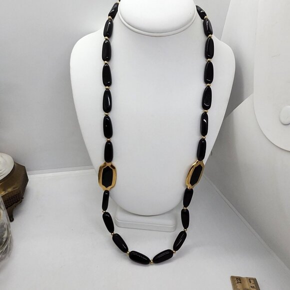 NOS NWT Vintage Napier‎ Black And Gold Tone Beaded Necklace - Picture 1 of 11